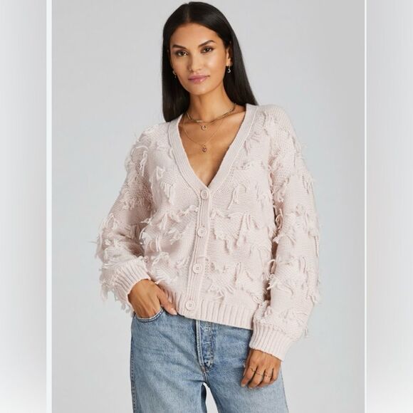 525 America Sweaters - 525 Fringe Cardigan Sweater In Bare Size Large Ivory Off White V- Neck B…